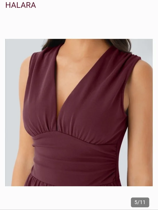 HALARA Sleeveless V-Neck Wide-Leg Ruched Pocket Jumpsuit Zinfandel Burgundy Easy - Picture 11 of 16